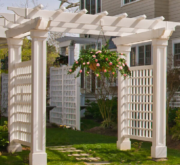 Custom Westport White Westport with Custom Columns & Side Panels of Grid Fencing