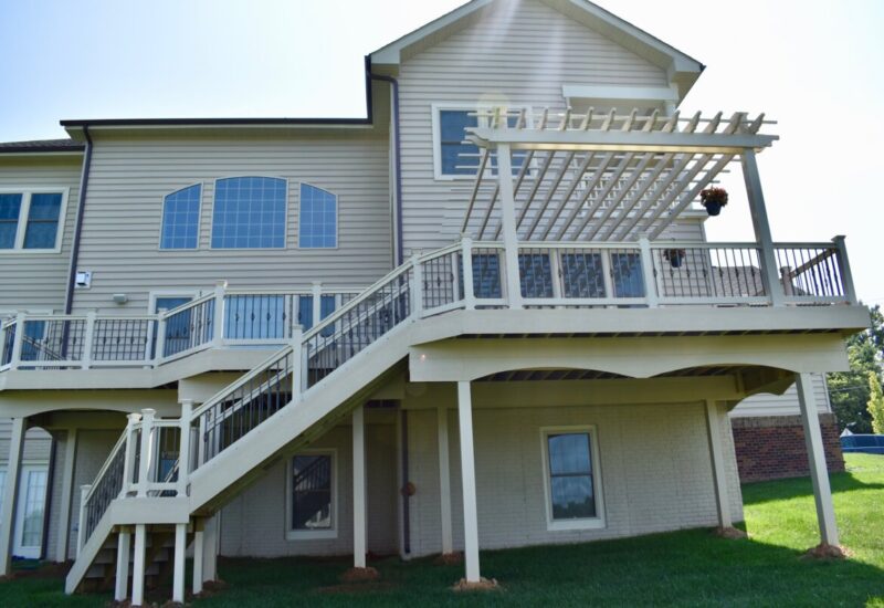 100 Series Almond 100 Series with Bronze Aluminum Balusters & Almond Westport Attached Pergola
